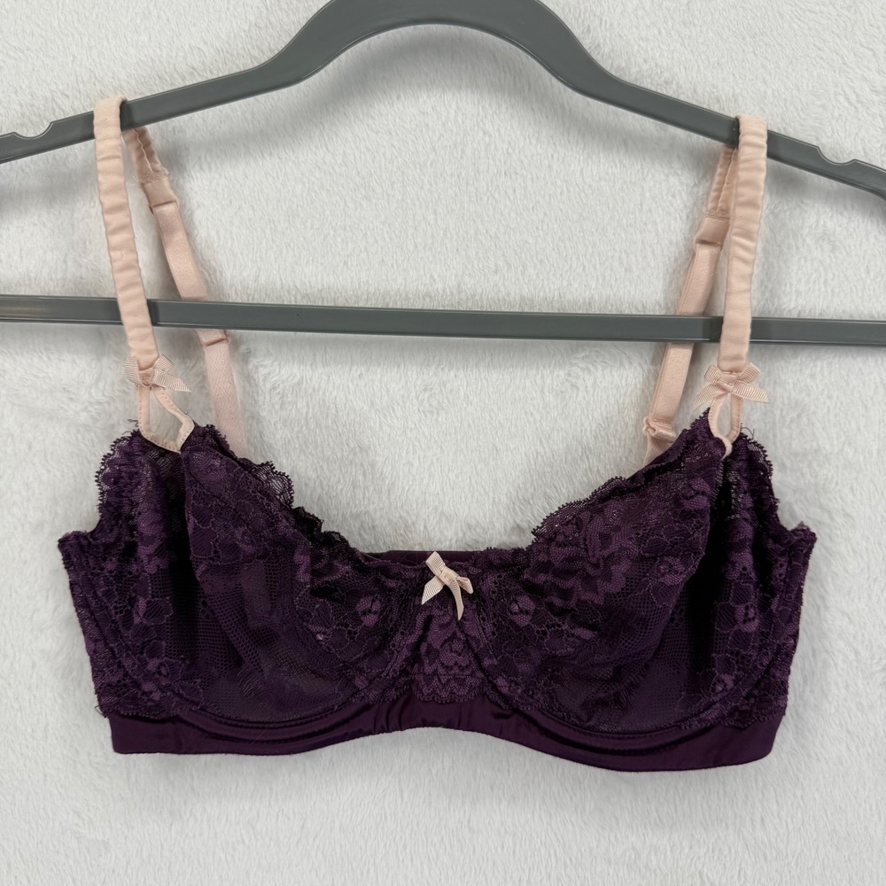 Heidi Klum Intimates Bra 32DD Plum Purple Lace Demi Coverage Underwire Lingerie